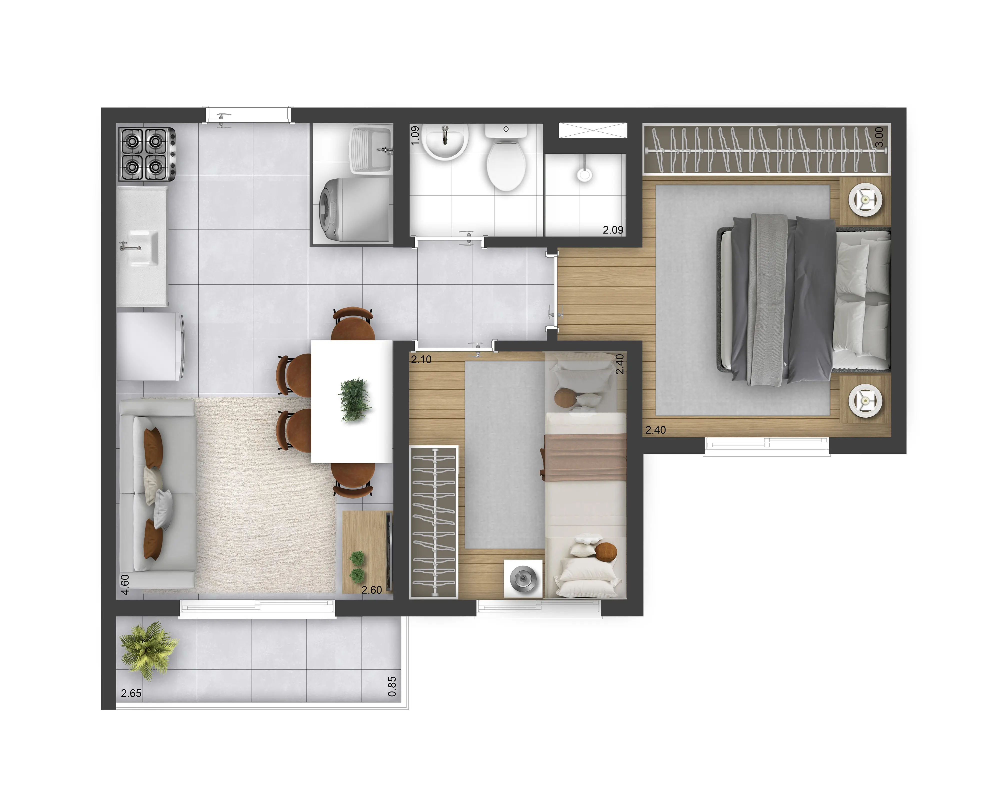Planta 2 Dorms. - Térreo - Tipo 05 - Torres A, B e C - SAC